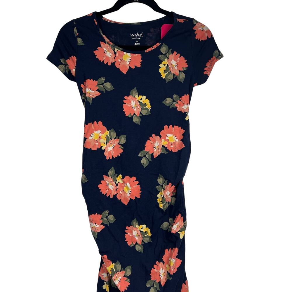 Isabel Maternity Blue Floral Print Short Sleeve T-Shirt Dress - XS - NWT